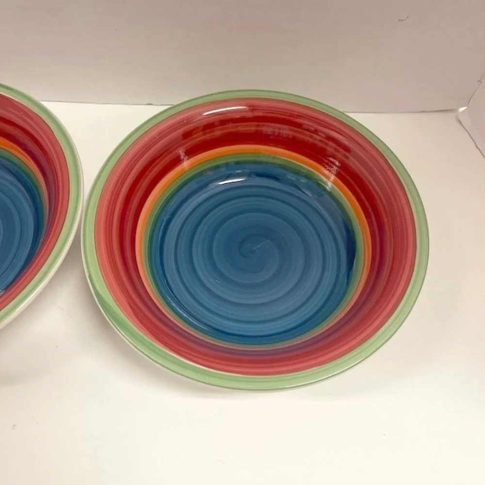 Royal Norfolk Rainbow Swirl Ceramic Pasta‎ Bowls Set of 2 Multicolor 8 Inch